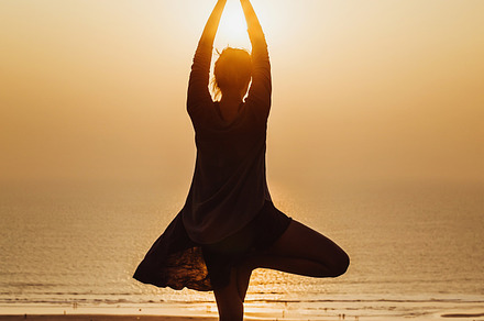 Yoga featuring sunset, sea, and body