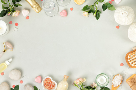 Romantic SPA background with natural cosmetic and champagne, a Holiday Photo by Natalia Klenova's Shop