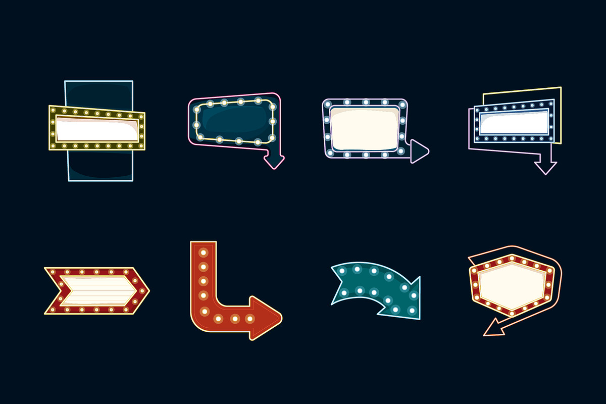 Retro Neon Classics Lights Icons Set