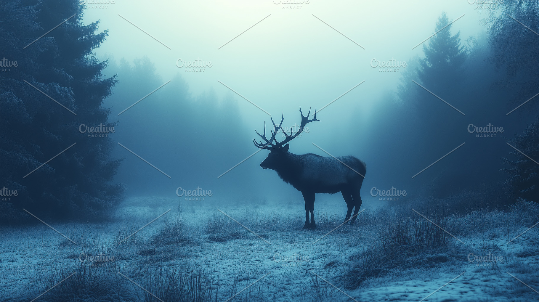 Majestic deer stands in a misty, an Animal Photo by MistyDay