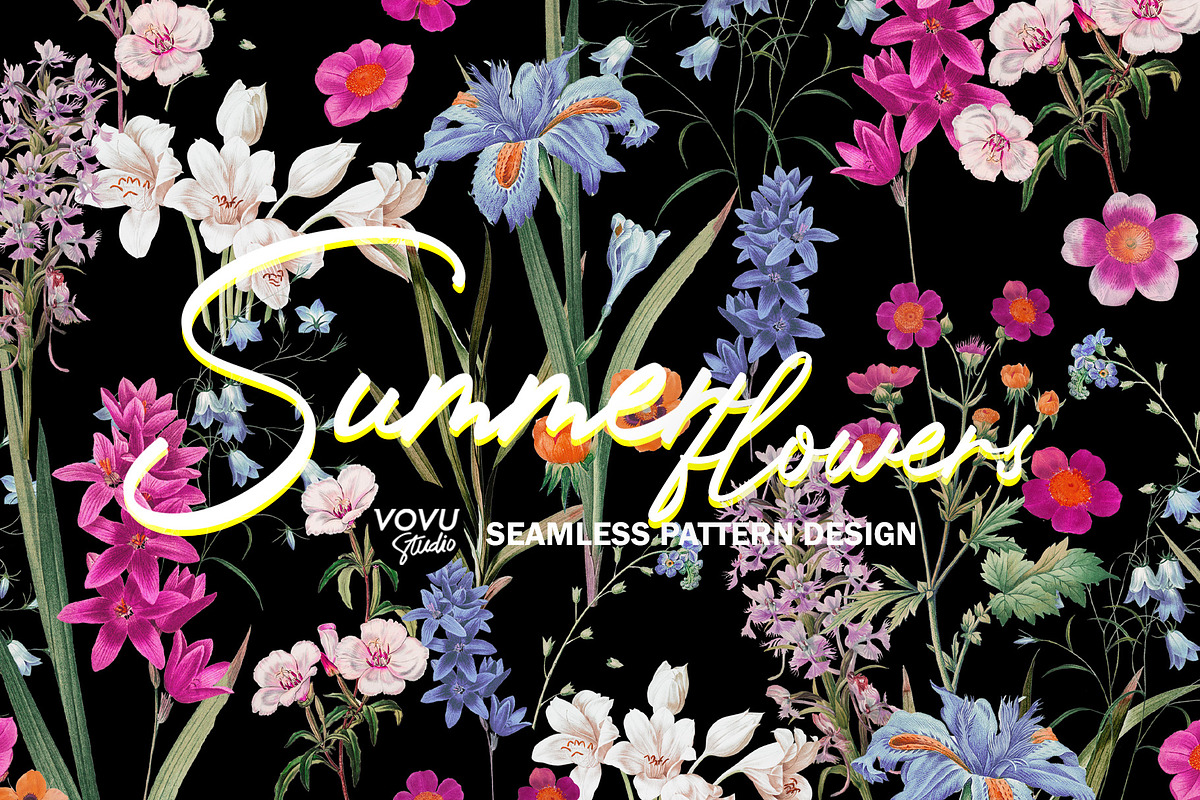 Summer flowers repeat pattern design, a Pattern Graphic by VOVU Studio (Photo 1 of 10)