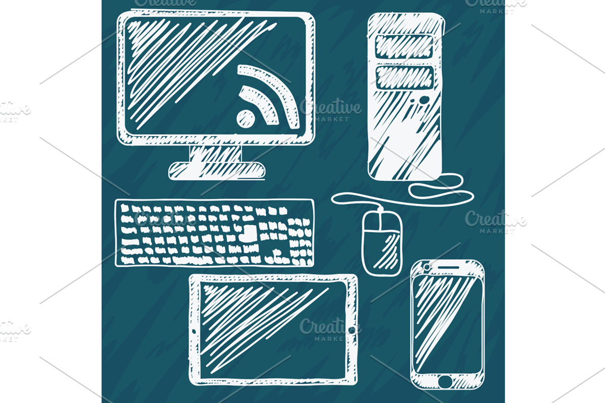 Digital devices hand drawn