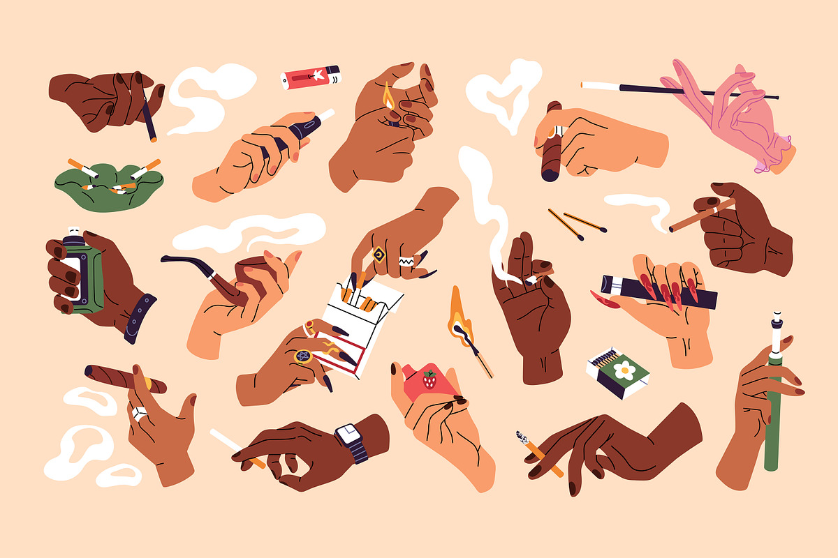 Hands hold cigarettes, smoking set, a Person Illustration by PaperTrident (Photo 1 of 3)