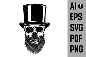 Bearded Skull In Retro Hat.