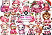 Pink Jumper Animals Christmas, an Illustration by Canvas Craft (Thumbnail 1 of 8)