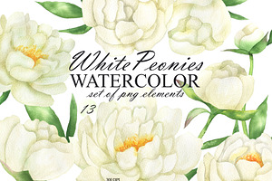 White peonies watercolor clipart, an Illustration by OlDm_Shop