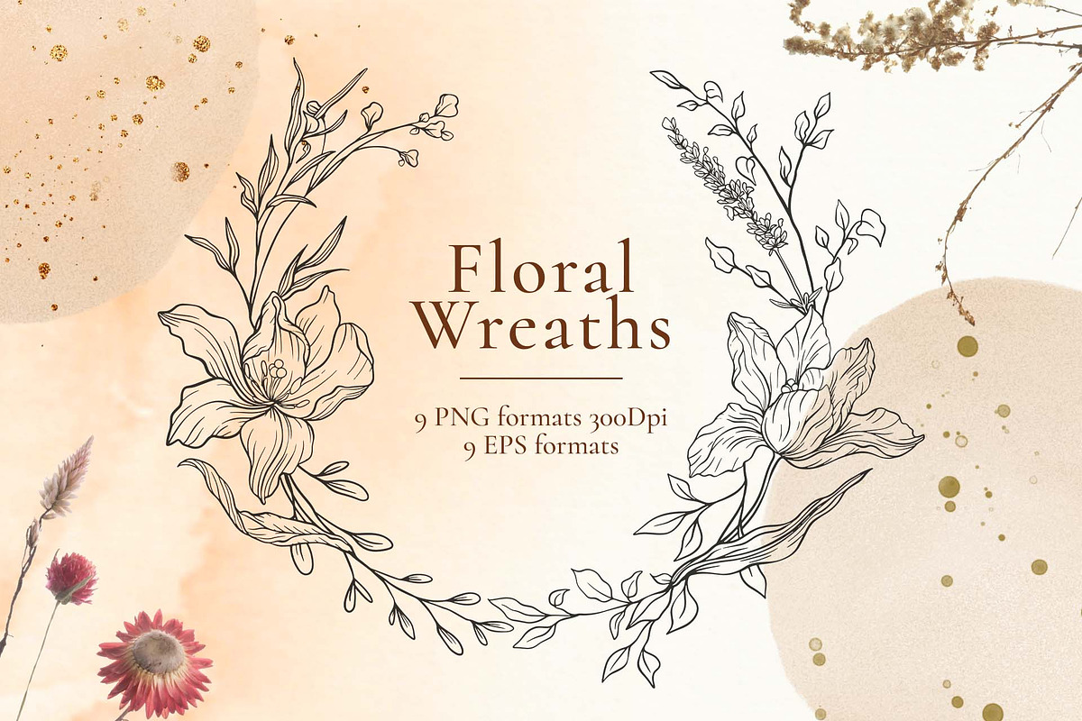 Floral Line Art Botanical Set Kit, a Decorative Illustration by Papatongartist (Photo 6 of 10)