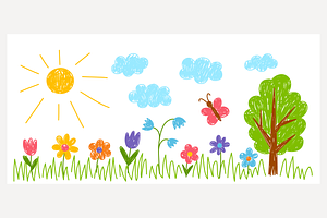 Kids doodles and scribbles landscape, an Illustration by Cmeree