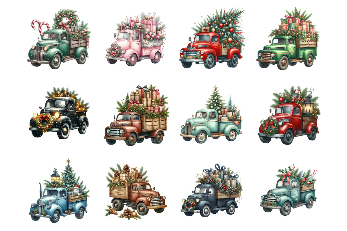 Christmas Trucks Clipart PNG, an Illustration by SinaCreation (Photo 2 of 7)