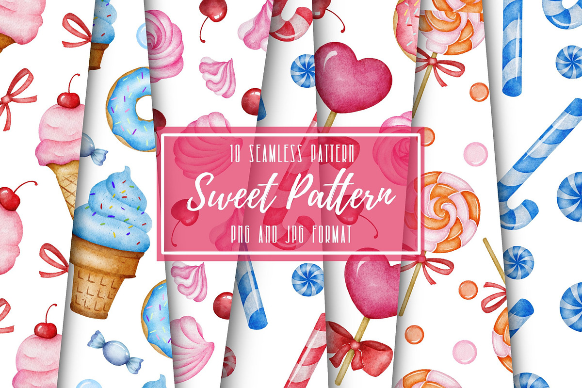 Sweet seamless papers Candy Donut, an Illustration by LuiDesignStudio (Photo 1 of 6)