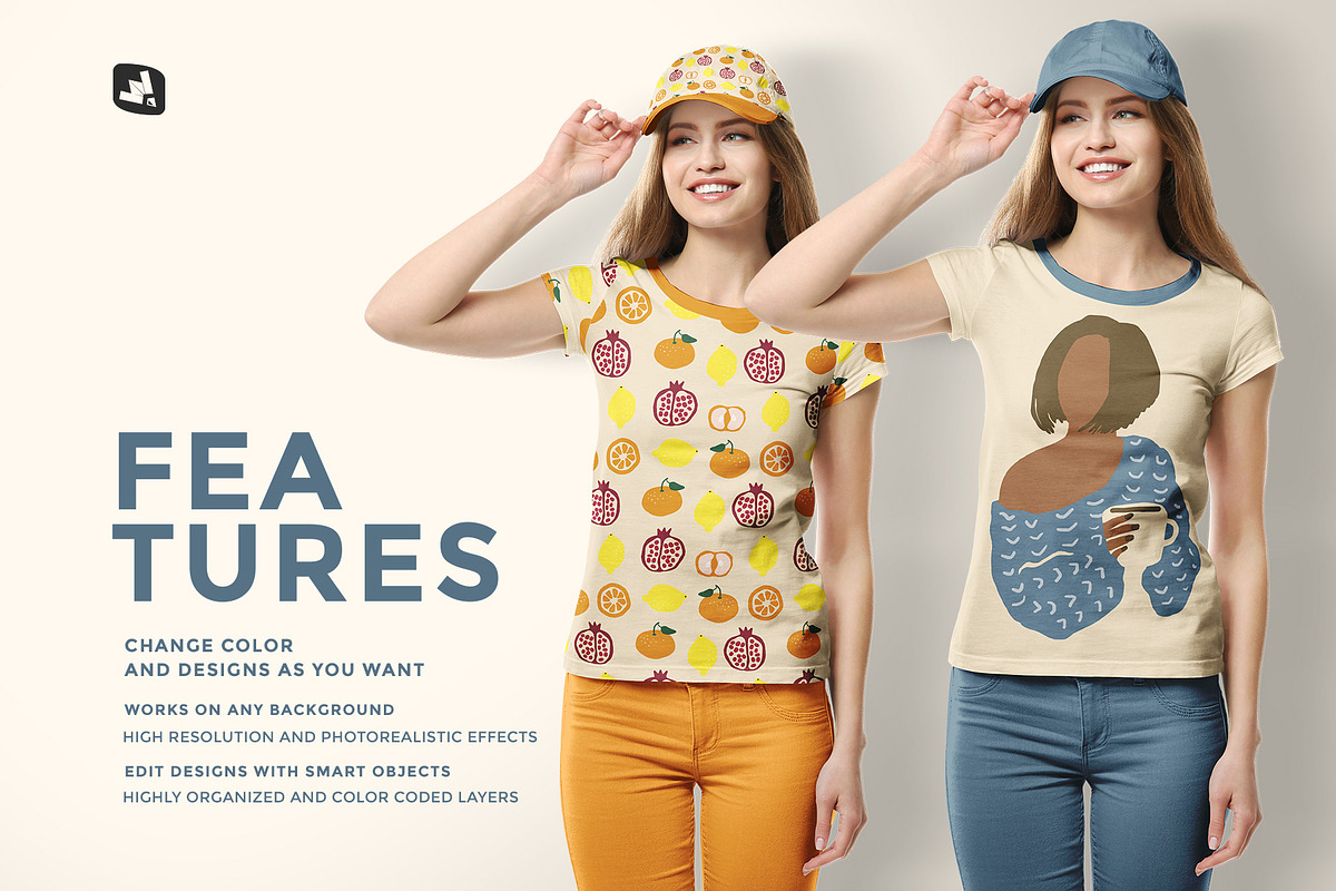 Women's Tshirt With Cap Mockup, a Shirt Mockup by Designertale (Photo 8 of 12)