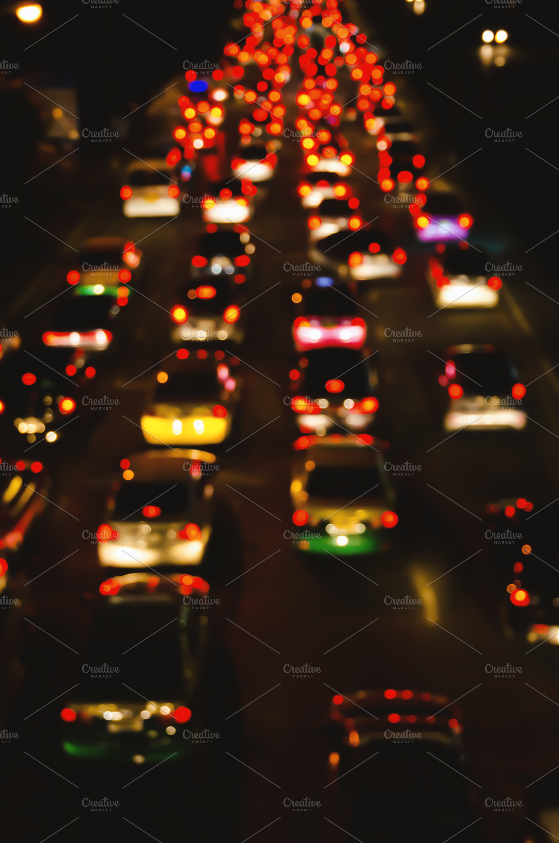 Bokeh of evening traffic jam featuring traffic, jam, and bokeh, a Transportation Photo by Casanowe-studio