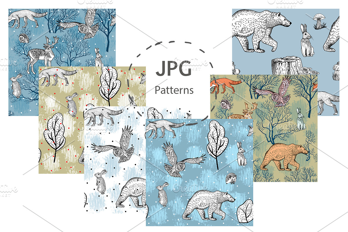 Forest animals, trees, mushrooms., an Animal Illustration by lilisavelieva (Photo 5 of 6)