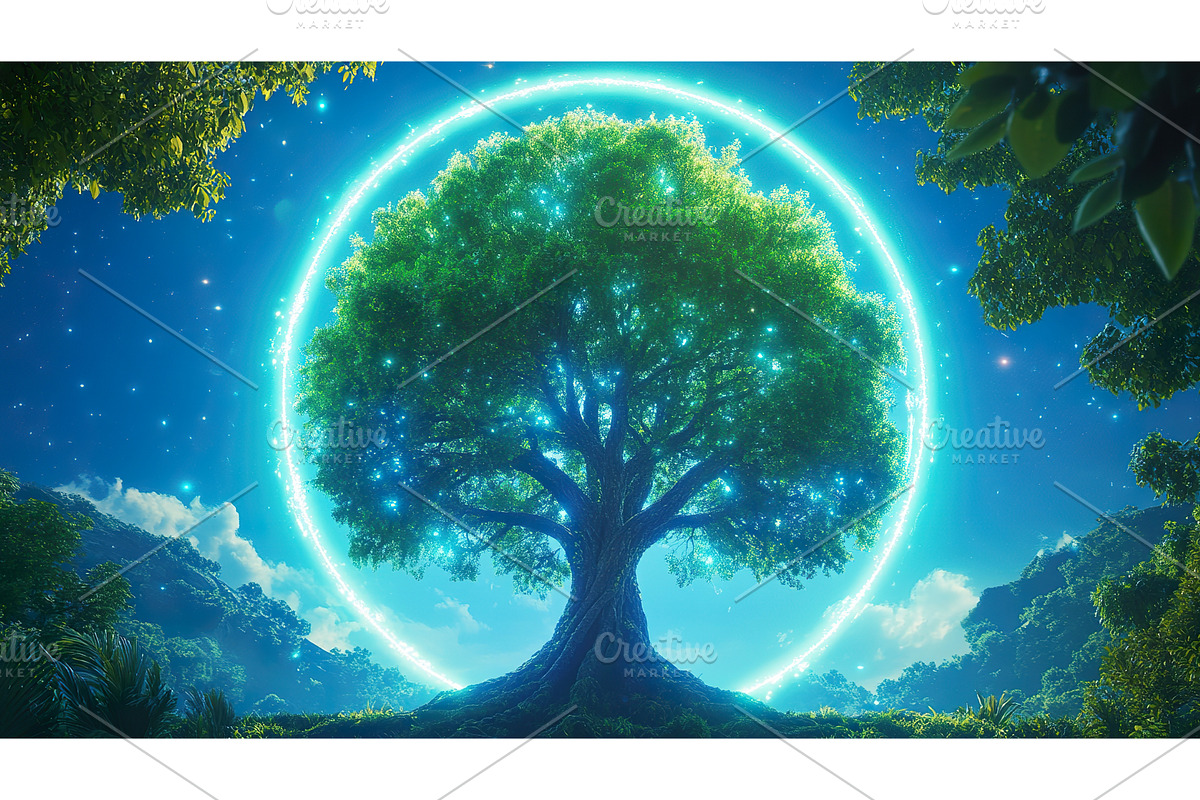 Glowing tree of life with enchanted, an Illustration by Lermont51
