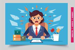 Angry woman at desk cartoon, an Illustration by Tanuart
