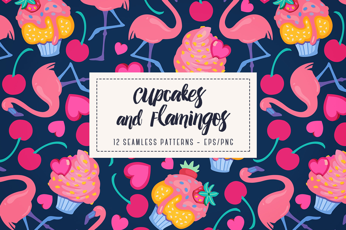 Cupcakes & Flamingos, a Pattern Graphic by Petite Salade (Photo 1 of 4)