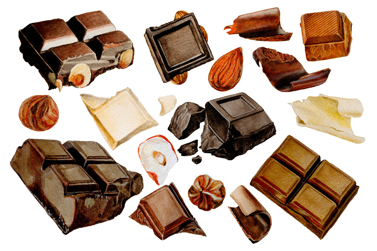Chocolate Mood Watercolor pack, a Food Illustration by Marge Art (Photo 2 of 2)