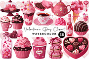 Watercolor Valentine's Day Clipart, an Illustration by CreationArt (Thumbnail 1 of 5)