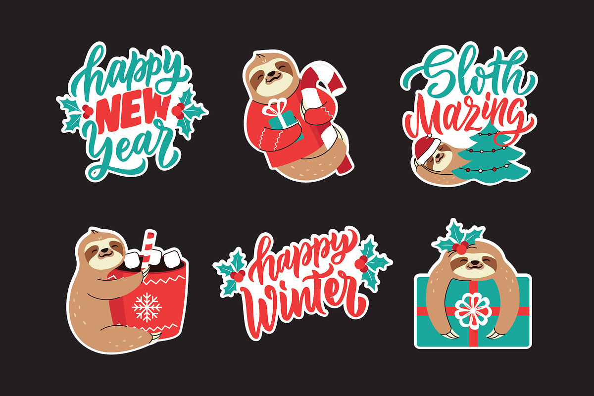 Sloth illustration. Christmas animal, an Animal Illustration by Lettering_Logo (Photo 2 of 7)