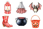 Watercolor Red Gingham Halloween, an Illustration by Daily.Designs (Thumbnail 2 of 4)