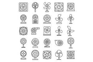 Ventilator fan icons set, outline, a Technology Illustration by Ylivdesign