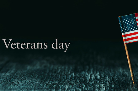 American flag and text veterans day, banner format, a Photo by Nito