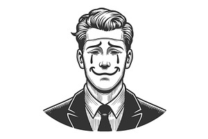 Crying businessman with forced smile, a Person Illustration by AlexArt