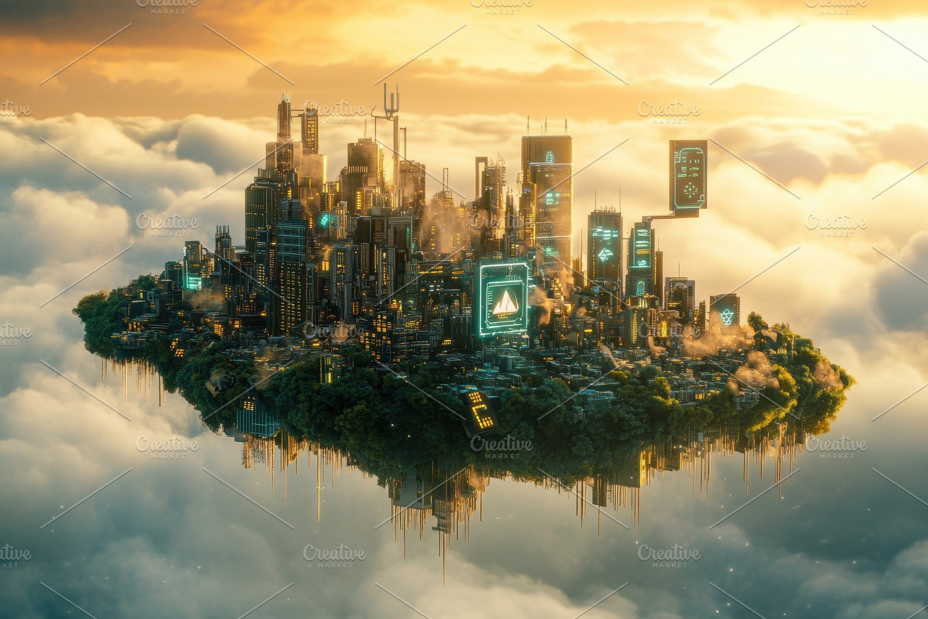 Cloud City Microchip Floating Island, a Photo by Pavel_design