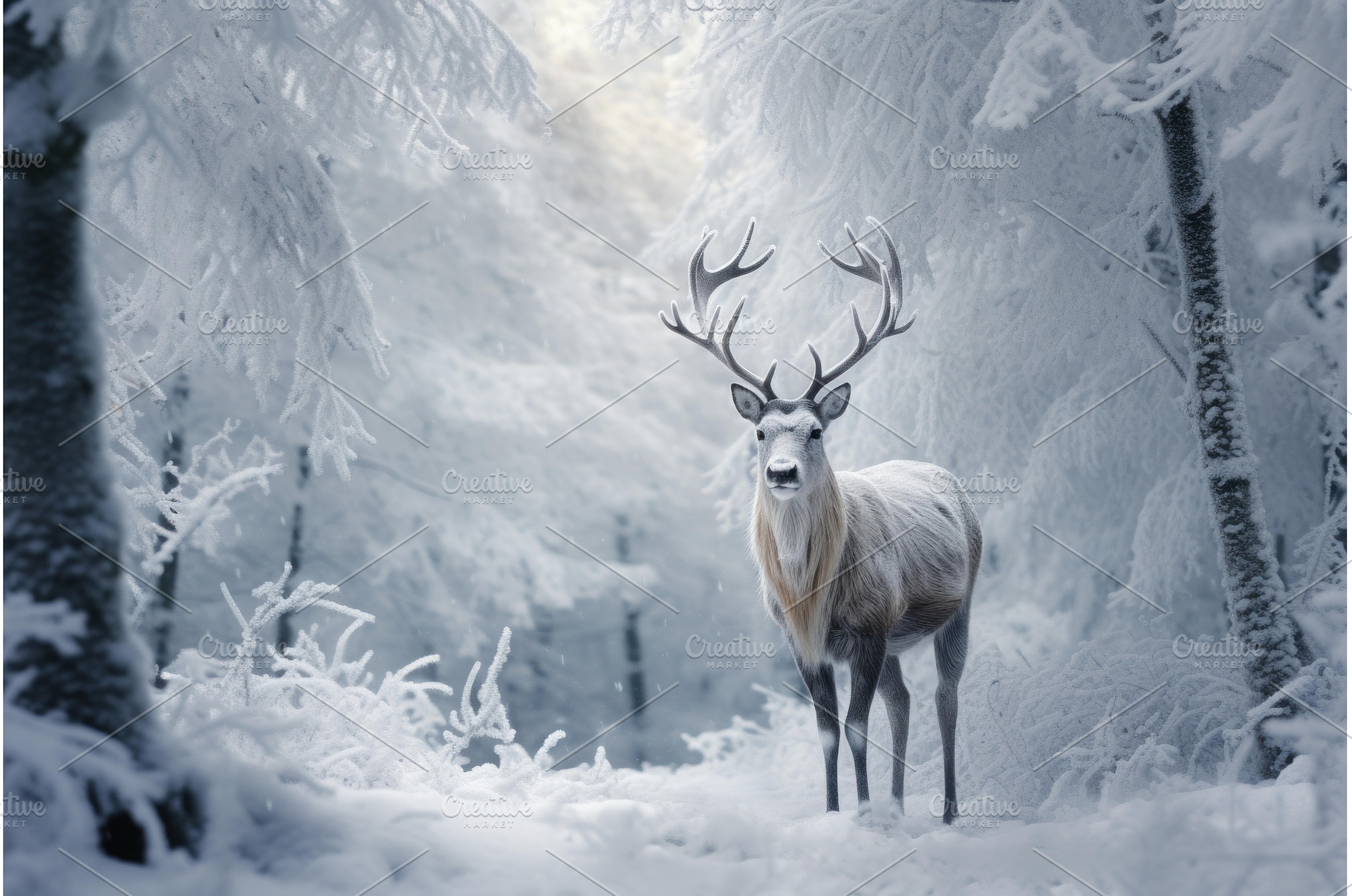 Majestic Reindeer winter forest, an Animal Photo by Ylivdesign