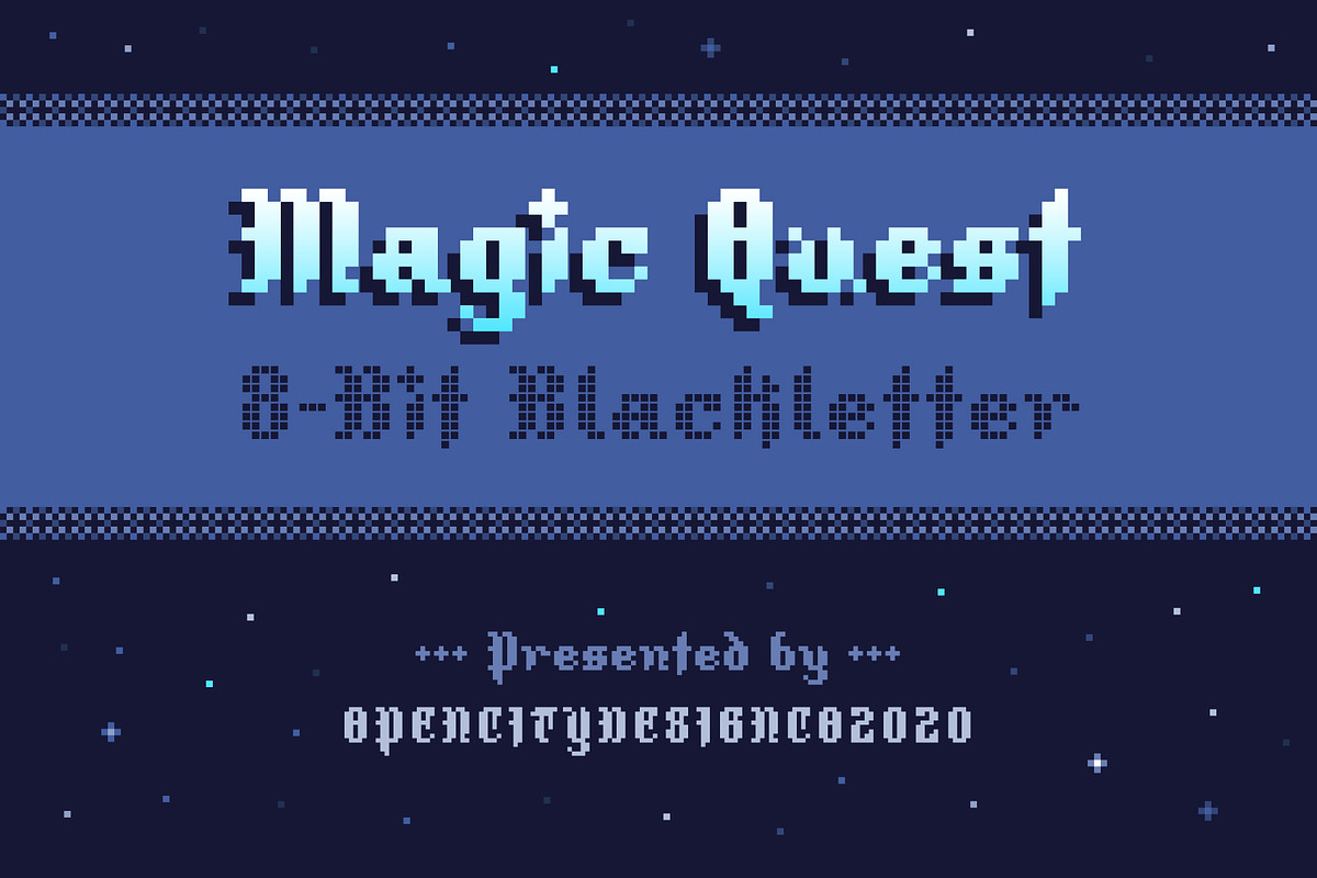 Magic Quest - 8-Bit Blackletter, a Blackletter Font by OPENCITYDESIGNCO (Photo 5 of 5)