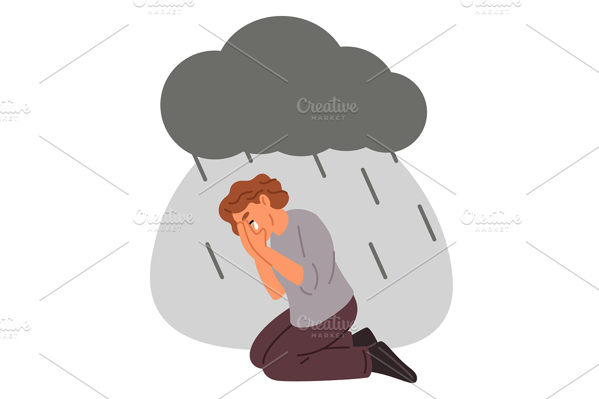 Lonely sad girl sitting on floor and, a Person Illustration by Vectorbuum