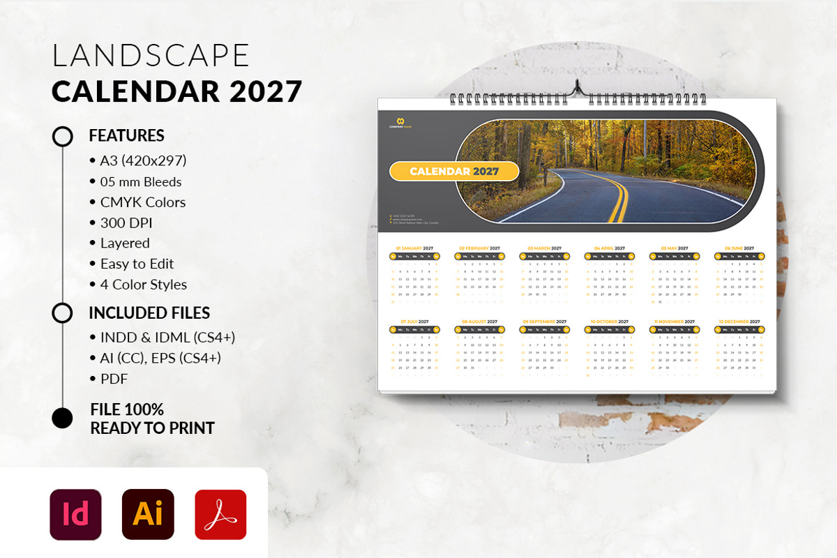Landscape Calendar 2027 Template, a Stationery Template by MstArtwork (Photo 4 of 5)