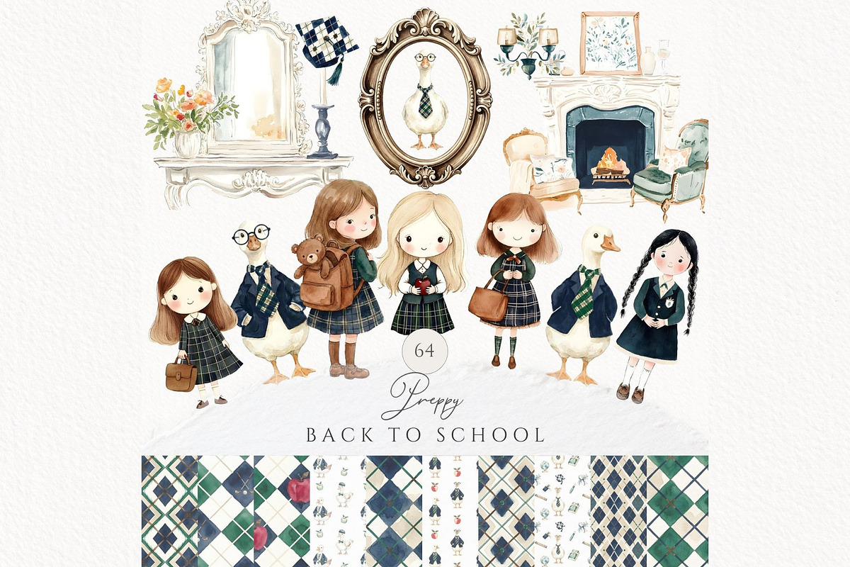 Back To School Goose whimsical girls, an Education Illustration by Invite to Clipart (Photo 1 of 11)