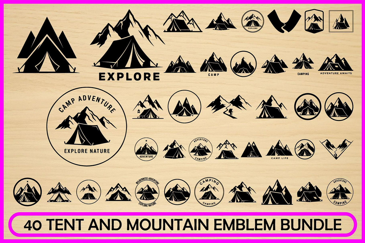 Tent and Mountain Emblem Bundle, an Object Illustration by Gfx_Store (Photo 8 of 12)