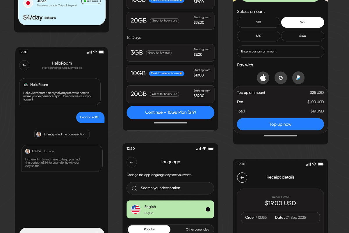 Global Esim App Product Ui Kit, an App Template by Soulfuldesignstudio (Photo 6 of 9)