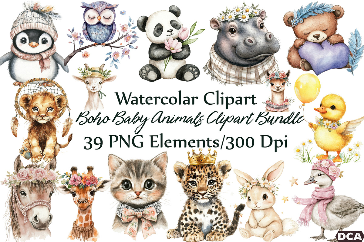 Boho Baby Clipart Bundle Boho Animal, an Illustration by DreamCafeArt (Photo 1 of 7)