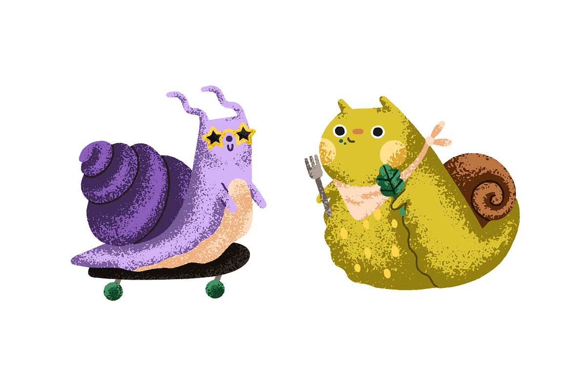 Cute snails set, seamless patterns, an Animal Illustration by Good Studio (Photo 8 of 18)