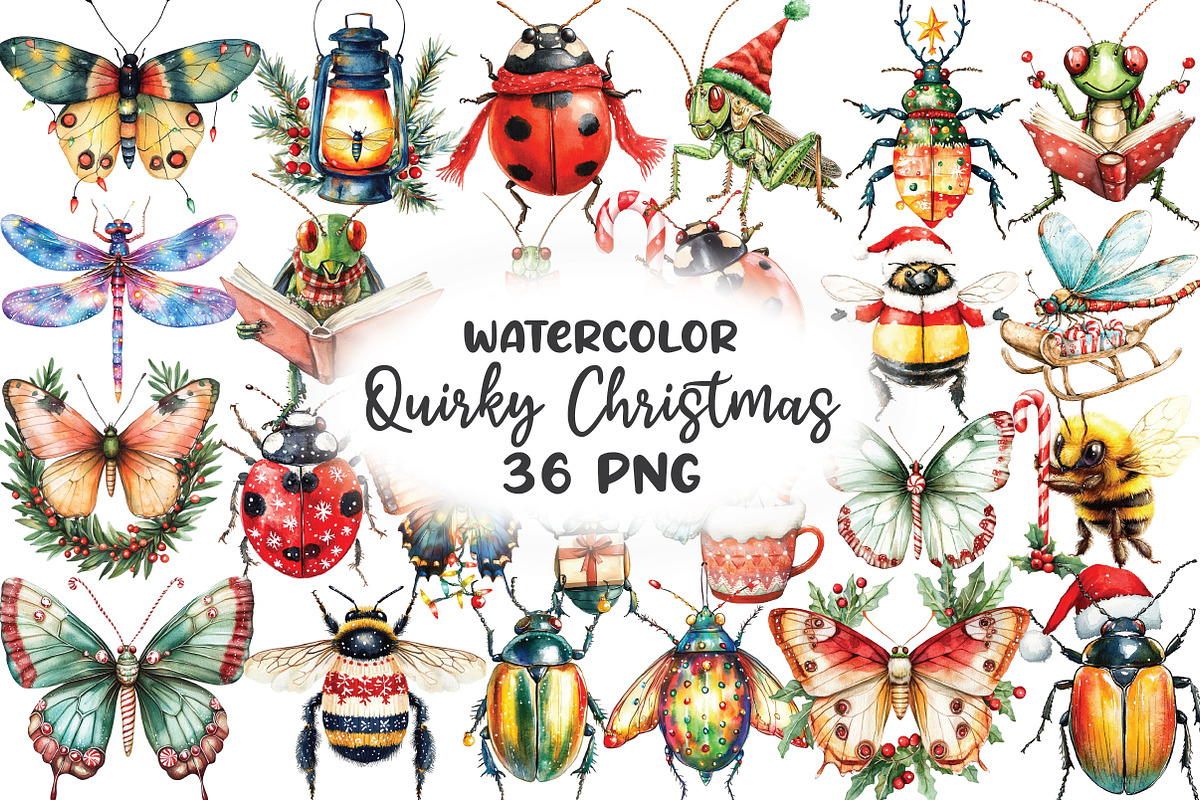 Quirky Christmas Insects Clipart, an Illustration by CraftArtStudio (Photo 1 of 6)