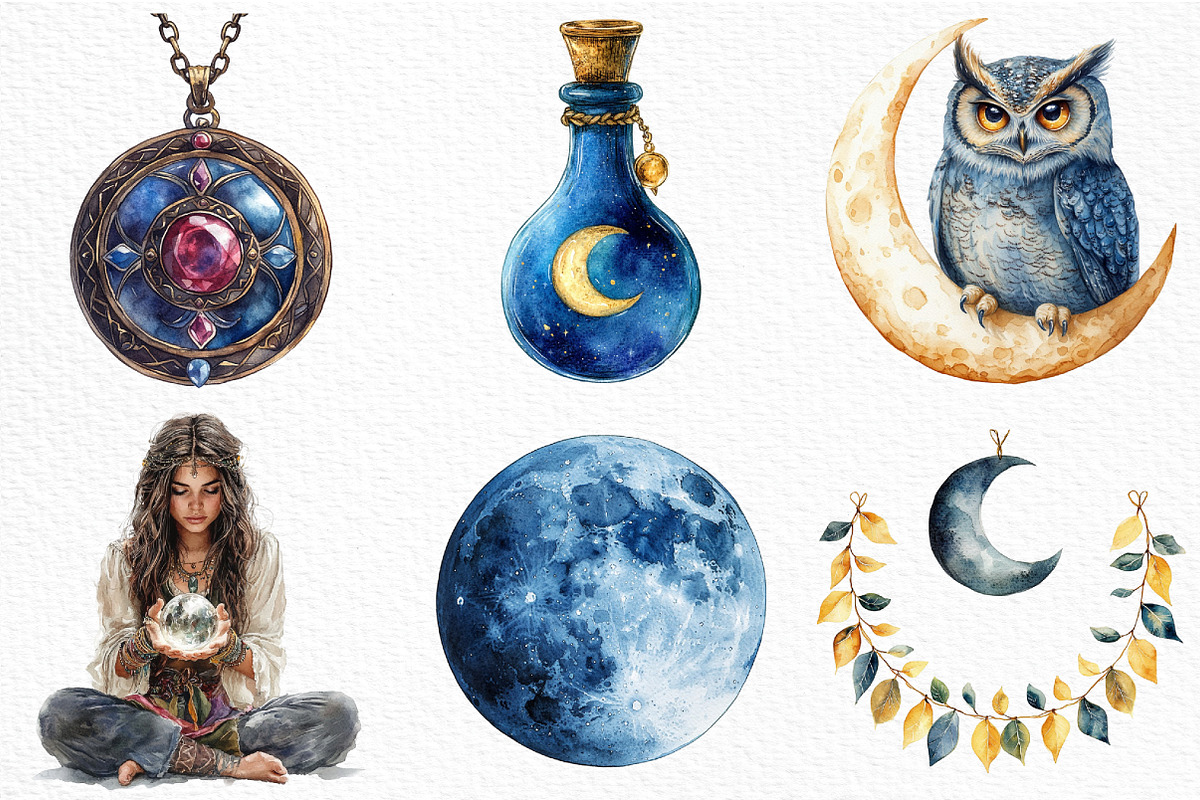 Watercolor Boho Witchcraft Clipart, an Illustration by Craft Nest (Photo 2 of 6)
