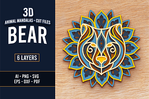 Bear 3D Mandala - SVG Laser cut file, an Object Graphic by Arshad Ali