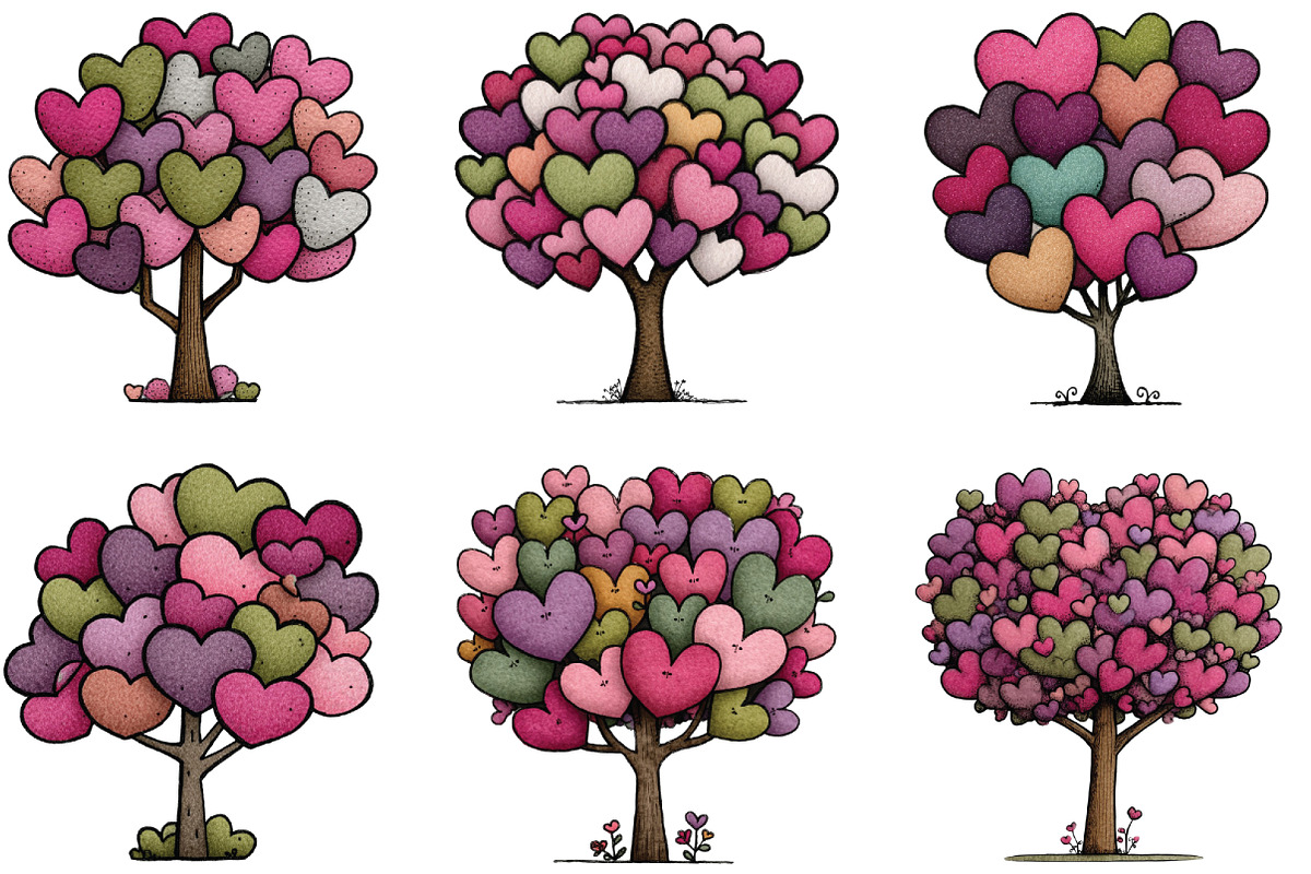 Whimsical Valentines Day Heart Tree, an Illustration by CraftArtStudio (Photo 3 of 6)