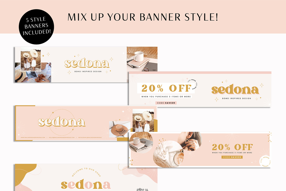 Pink Boho Etsy Shop Branding Kit, a Branding & Logo Template by Macarons and Mimosas (Photo 5 of 9)