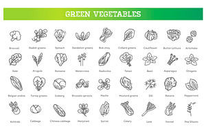 Green Salad Leaves. Vector icons