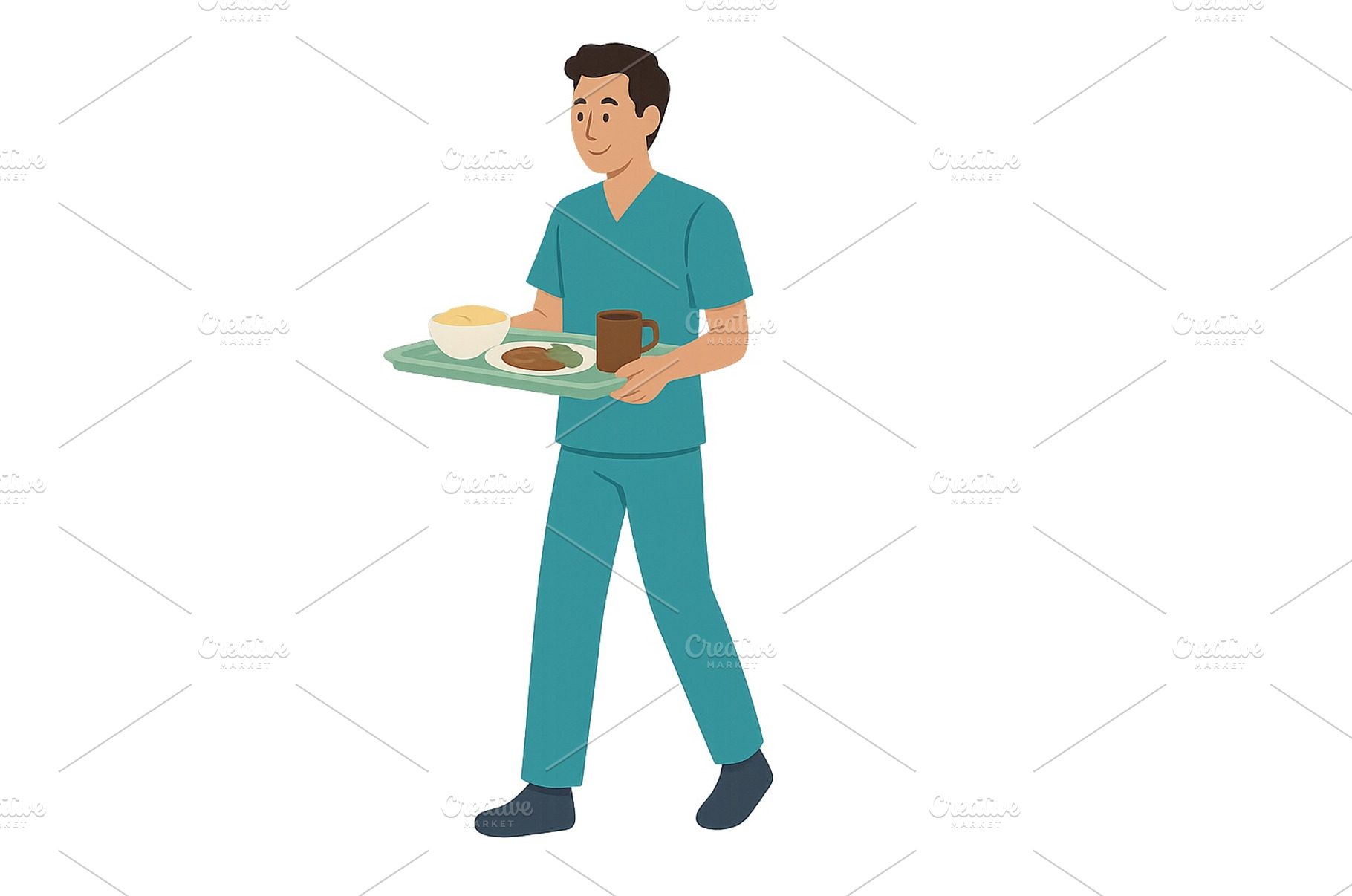 Man in scrubs carrying a tray with, a Health & Medical Photo by ZinetroN