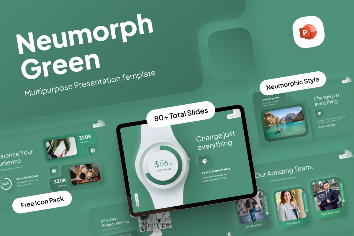 Neumorph Green PowerPoint Template, a Presentation Template by Brandearth RRGraph (Photo 1 of 7)