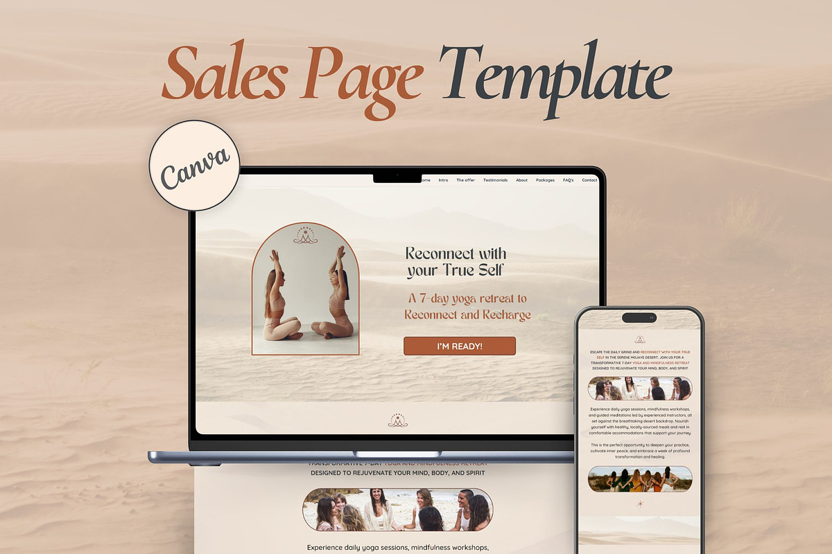 Yoga Retreat Canva Sales Page, a Landing Page Template by Unalome Design Studio (Photo 1 of 5)