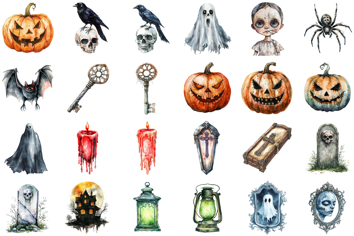 Watercolor Scary Halloween Clipart, an Illustration by Sublimation Artist (Photo 2 of 6)