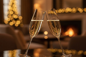 Champagne flutes clinking for New Year celebration