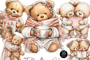 Watercolor Teddy Bear Hugs Clipart, an Object Illustration by Design Scotch