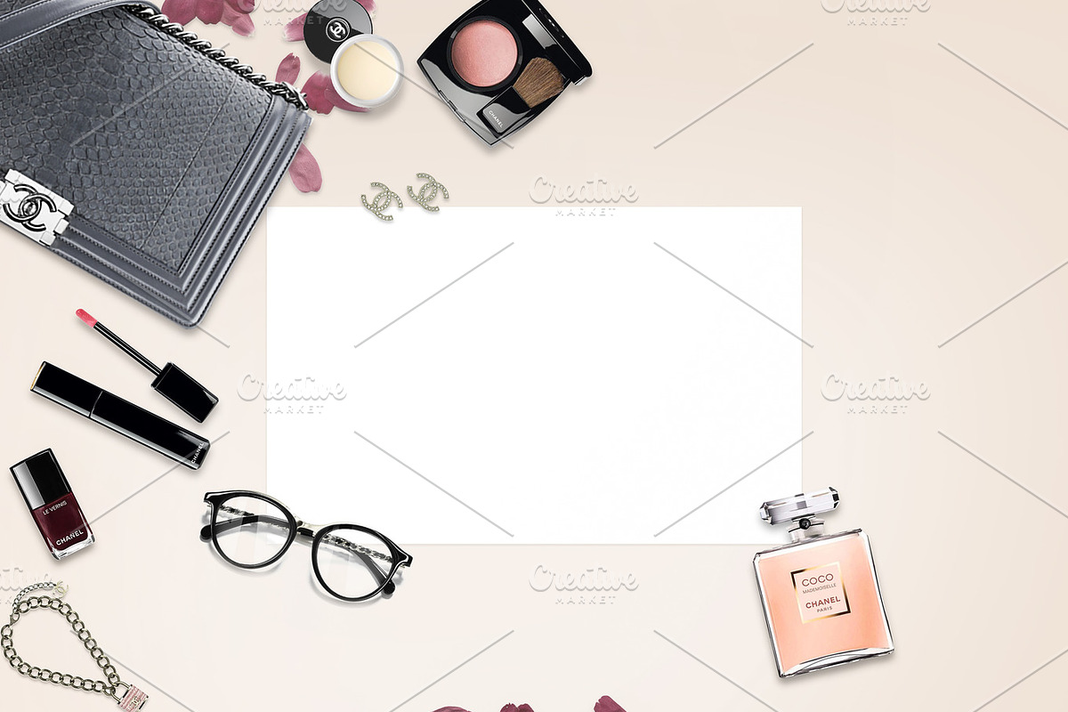 Luxury brand makeup desk post mockup stock photo containing chanel and stock, a Beauty & Fashion Photo by Whimsical Logoshop (Photo 2 of 2)